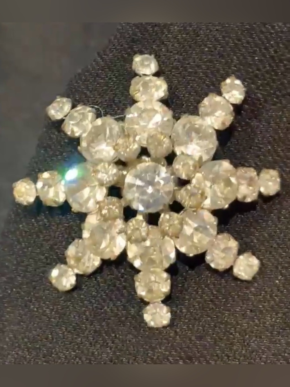 Vintage Clear Rhinestone Starburst Snowflake Brooch Juliana Style MCM